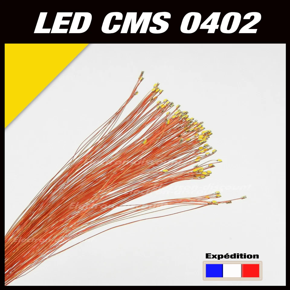 SK87 C144J# LED CMS pré-câblé 0402 jaune fil émaillé 5 à 20pcs - prewired LED yellow
