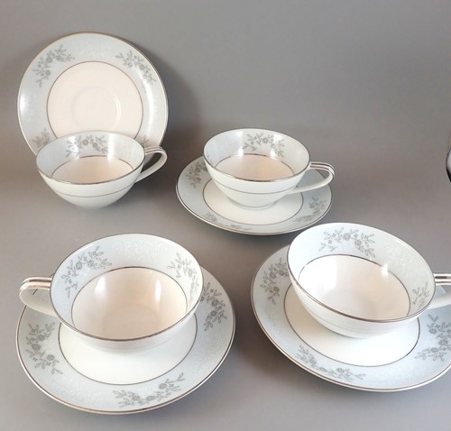 Noritake Blueridge Cup & Saucer Sets (4 Pair) #5858 Pale Blue Floral Band