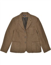 Chaps Womens 3 Button Blazer Jacket Uk 16 Large Brown Houndstooth Wool Ax01