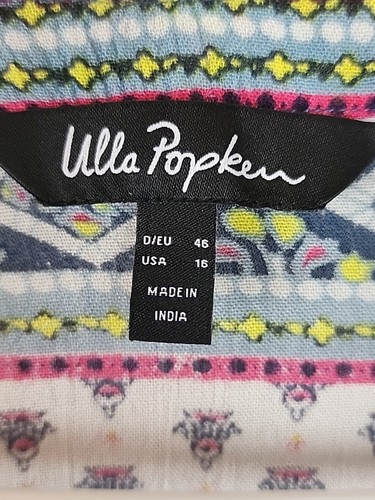 Ulla Popken 16 Tunic Top Geometric Print Semi Sheer Button Up Roll Tab Sleeves - Picture 8 of 9