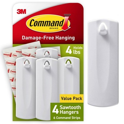 Command Sawtooth Picture Hangers 4 Frame Hangers and 6 Command Strips Damage