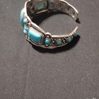 Silver Tone Open Cuff Bracelet with Oval Blue Turquoise Stone — photo 2