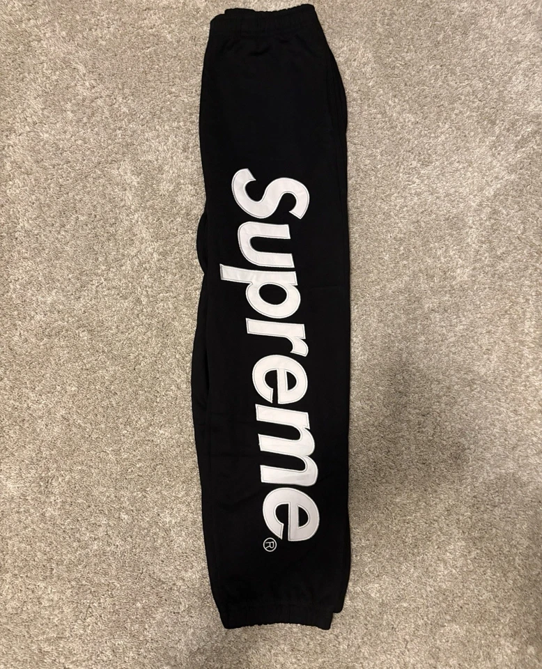 Supreme Satin Appliqué Sweatpants FW24 Black Size Medium - Image 3 of 4
