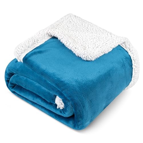 Sherpa Fleece Throw Blanket for Couch, Plush 50 x 60 Inches - Throw Teal Blue - Picture 3 of 7