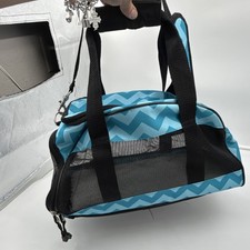 Blue Chevron Small Dog/ Cat Carrier Handbag with Mesh Panels and Removable Pad
