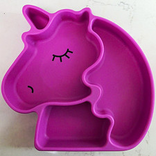 Bumkins Purple Unicorn Sectioned Silicone Plate w/ Suction, Dishwasher Safe