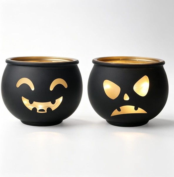 Teelichthalter 2Er Set KüRbis Glas Windlicht Herbst Deko Halloween 2 StüCk-image