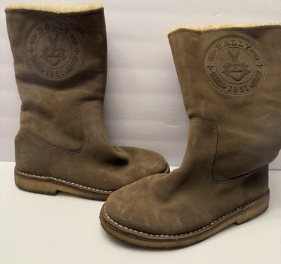 BALLY KANDER 112 Women s Sz 7.5 EU 38 Khaki Beige Sheepskin Tall Snow Warm Boots