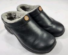 Merrell Womens 6.5 M Mules Faux Fur Black Leather Slip on Comfort Casual Shoes