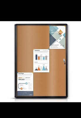 Enclosed Bulletin Board Cork Board 38x28 in,Lockable Wall Display Case with L...