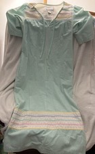 Vintage Saybury Seersucker Nightgown Size XS Zip Front Short Sleeve