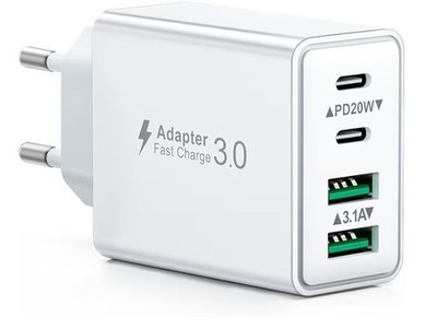 USB C Ladegerät, 40W 4 Ports Schnellladegerät, Mehrfach Stecker Mit Power Adapte