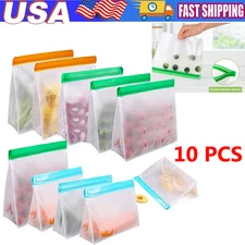 Reusable PEVA Food Storage Bag Lunch Sandwich Snack Freezer Set 10 Leak Proof
