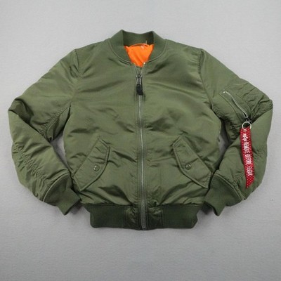 Alpha Industries Jacket Mens XS Green Orange MA-1 Bomber Reversible Aviator Coat