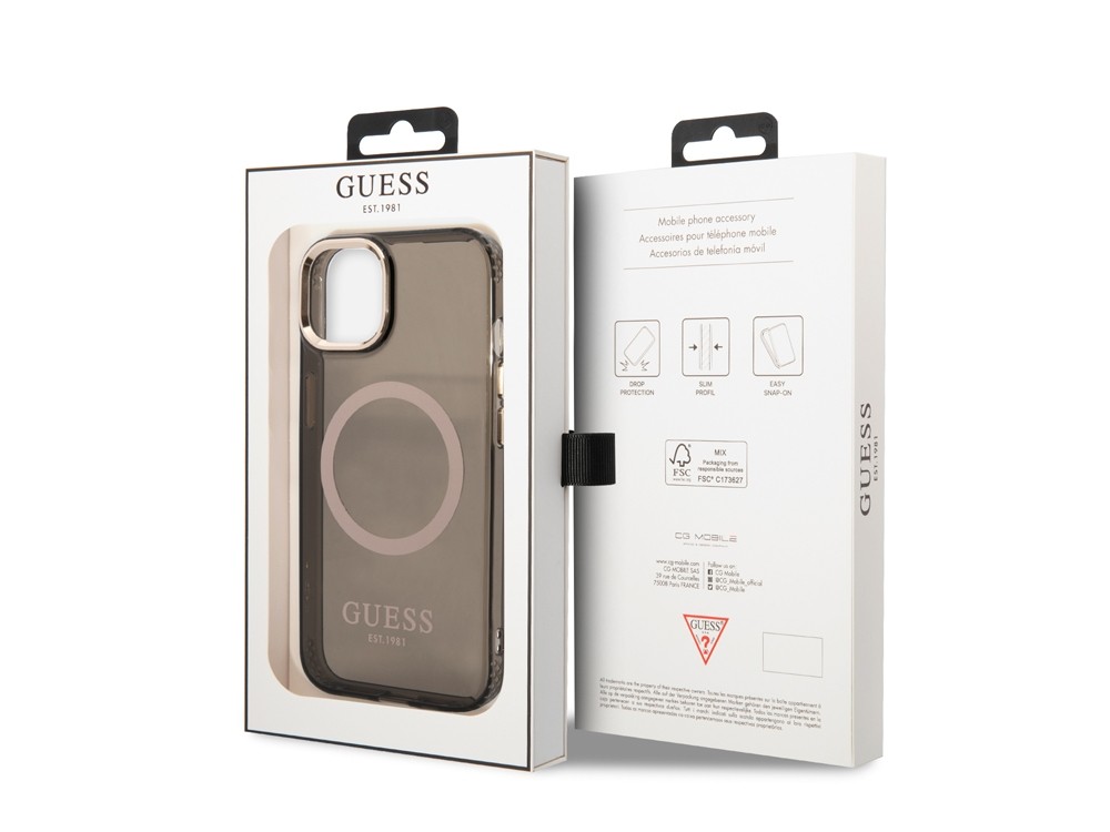 Coque Guess iPhone 14 Plus TPU flexible avec contour doré chic