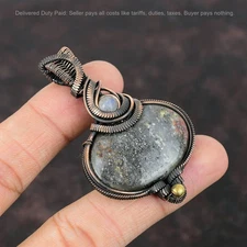 Black Sunstone Gemstone Rainbow Moonstone Copper Handmade Wire Wrapped Pendant