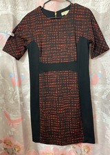 MICHAEL KORS Black/Red Back Gold Zipper Stretch Short Sleeve Sheath Dress Sz 10