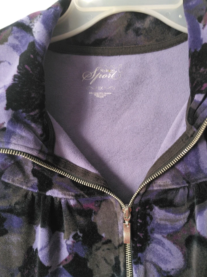 Women's Velvet Floral Romantic Feminine Fairy Grunge Full Zip Jacket Size 1x - Image 2 of 4