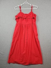 Old Navy Red Sleeveless Seersucker Fit & Flare Midi Dress Women's XL Pockets