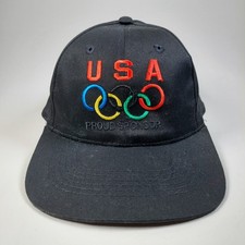 Vintage USA Olympics Hat Snapback Cap Adjustable Sponsor Ring 90s Y2k Black