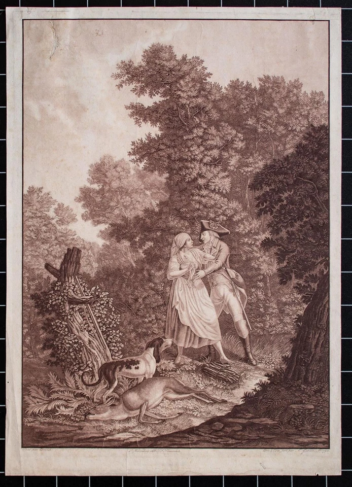 Ambrosius Gabler Jäger Reissigsammlerin Genre Aufklärung Original Aquatinta 1795 - Bild 2 von 2