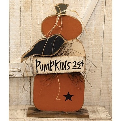 New Primitive Rustic Handmade SKINNY STACKED PUMPKIN CROW Wood Standing 25''