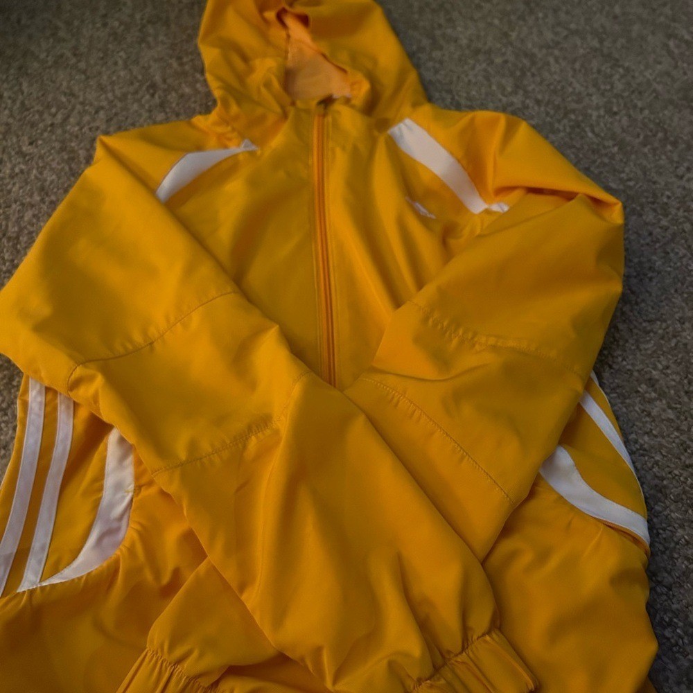 adidas Yellow Hooded Track Jacket with White Accents
