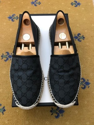 Gucci Halbschuhe Espadrille Schuhe Monogramm G Schwarz Leder Herren US 11 UK 10,5 44,5