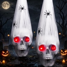 Halloween Hanging Skull Decorations Outdoor - 2 PCS Hanging Skull Decor, Hallowe