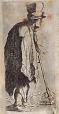 After Rembrandt - Beggar Leaning On A Stick - Antique Engraving / Etching