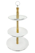 White Enamel Three Tiered Stand, Rustic Farmhouse Style Dessert Serving