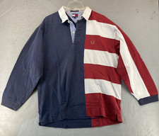Tommy Hilfiger Color Block Rugby Long Sleeve Shirt Mens XL Red White Blue