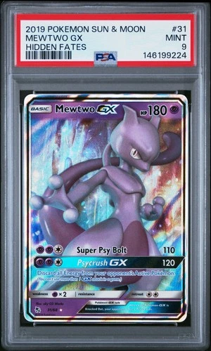 2019 POKEMON SUN & MOON HIDDEN FATES #31 MEWTWO GX PSA 9