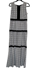 Chaps Ralph Lauren Women's Black White Sleeveless Maxi Dress Size M Geometric