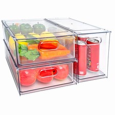 MineSign Stackable Fridge Drawer Pull-Out Bins with Handles 3 Pack Large Clea...