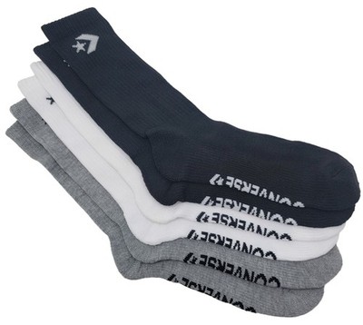Converse Men's Half Cushion Star Chevron Crew Socks 6-12 3 Pk (Black/White/Gray)