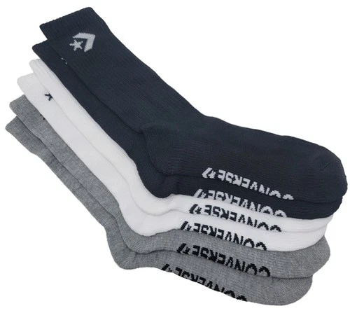 Converse Men's Half Cushion Star Chevron Crew Socks 6-12 3 Pk (Black/White/Gray)