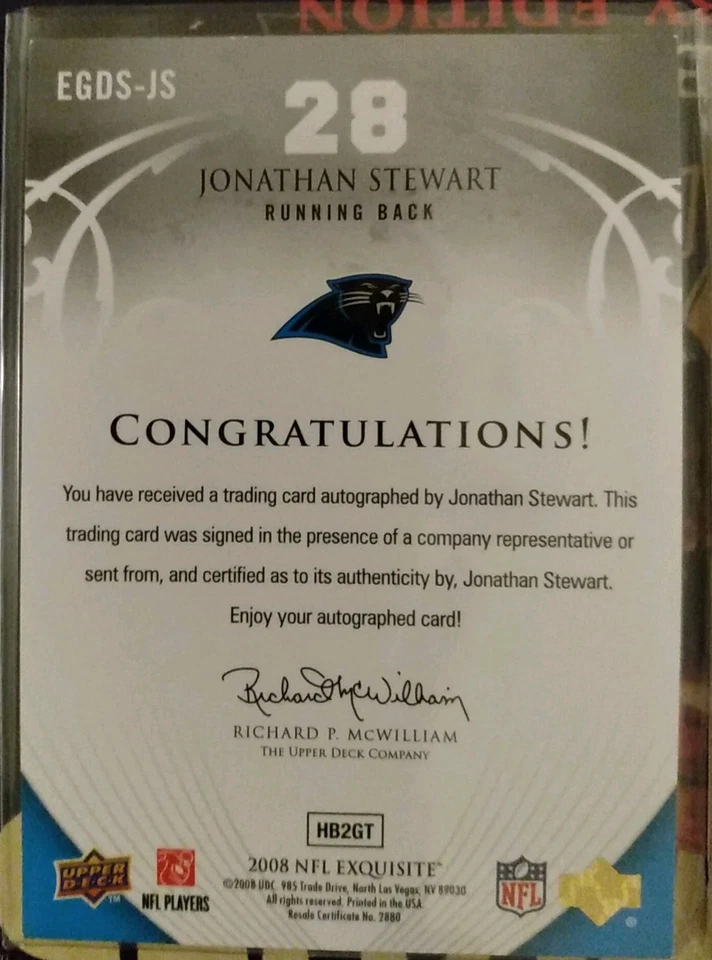 2008 Exquisite Jonathan Stewart Debut Signatures/60+Dual Patch/15 Two Cards - Image 4 of 4