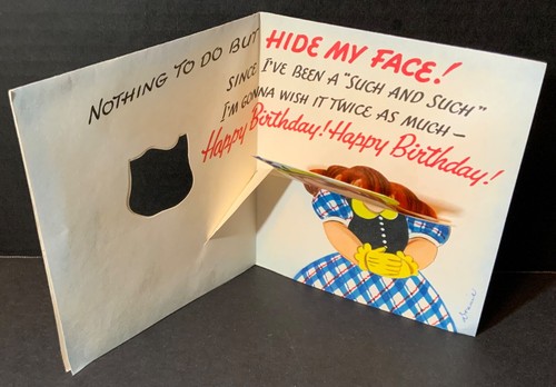 VTG Razzle Dazzle Belated Birthday Card Pop Up Girl Hiding Her Face in Disgrace - Picture 2 of 4