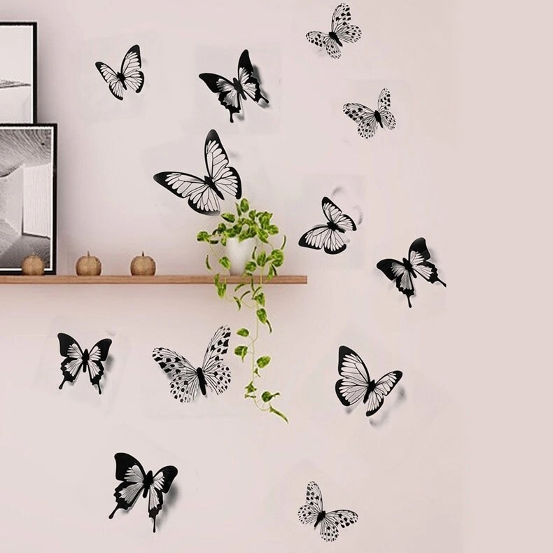 24 Piezas Calcomanía de Pared Mariposa 3D Pegatina Extraíble Dormitorio Fiesta Decoración del Hogar Blanco Foto 4 de 4