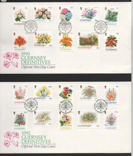 GB Guernsey 1992 Definitives on 2 FDC's SG562-5821 fine used stamps