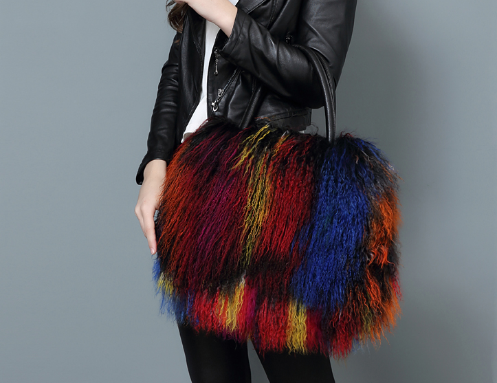 100% Real Angora goat Fur Handbag Womens Purse Wallet Bag Cross body Shoulder