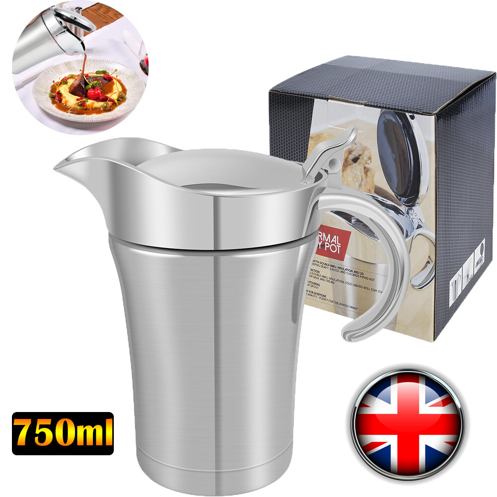 Gravy Boat Stainless Steel Double Insulated Hinged 750ML Jug Sauce Home