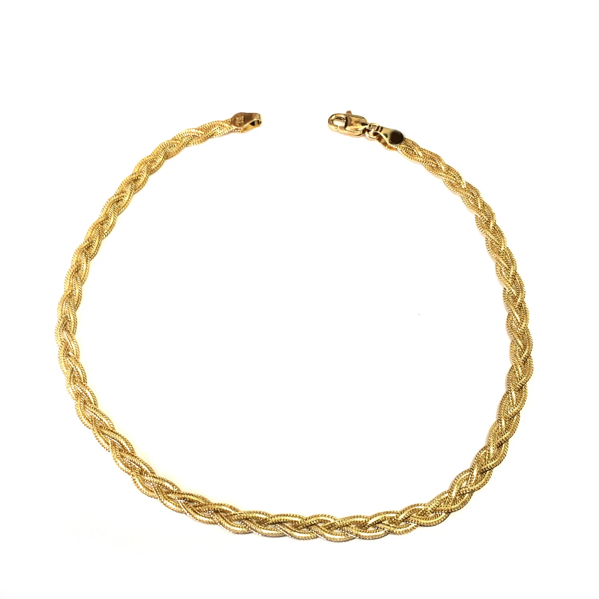 14K Yellow Gold Diamond Cut Braided Fox Chain Anklet 10