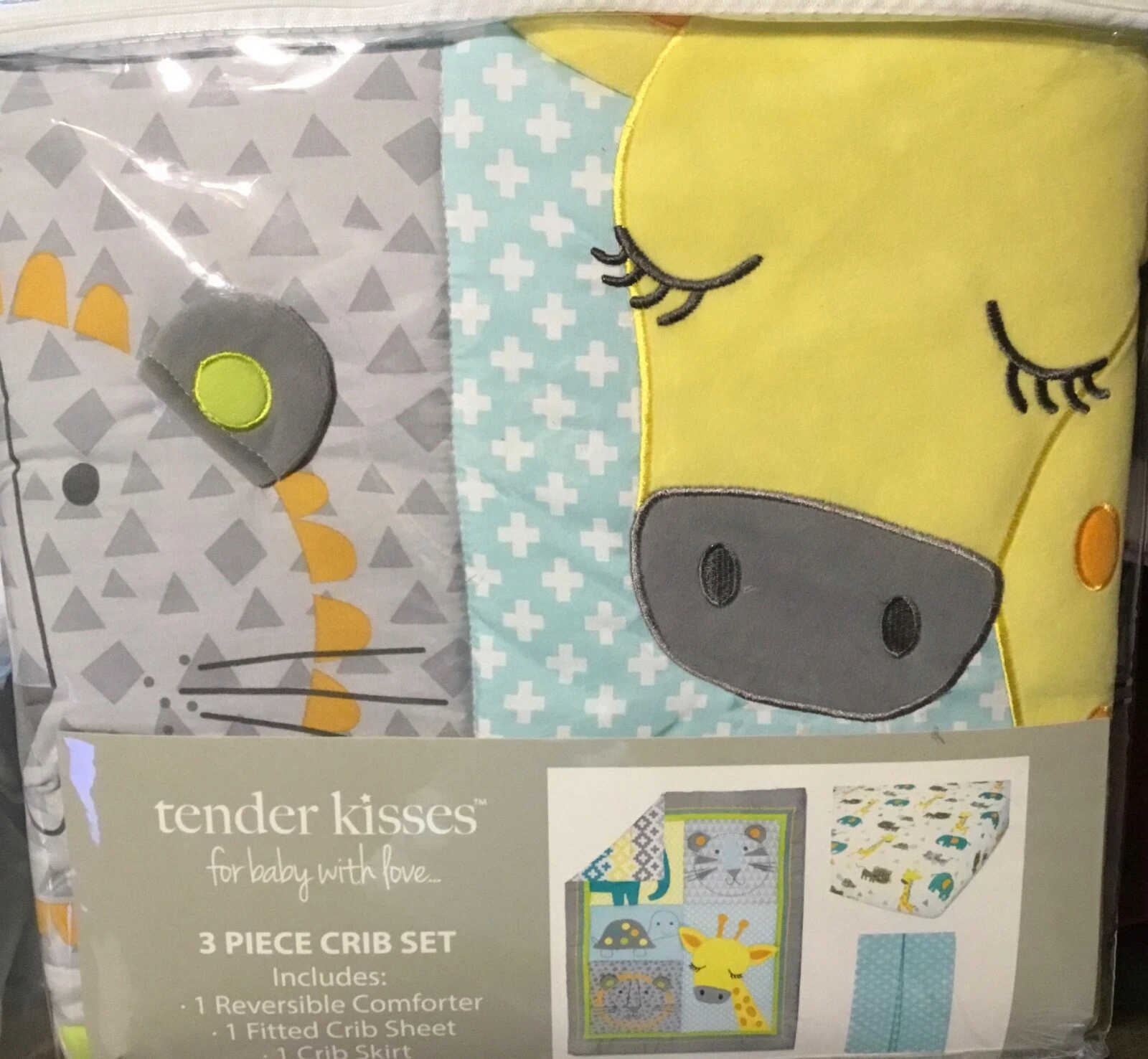 Tender Kisses JUNGLE 3 Piece Crib Set BABY GIRAFFE BOYS GIRLS NEW TURTLES LIONS