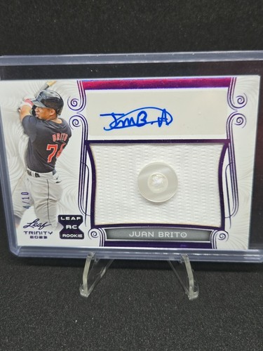 2023 Leaf Trinity Purple Juan Brito Autograph Rookie Button Relic /10 GUARDIANS - Picture 3 of 5