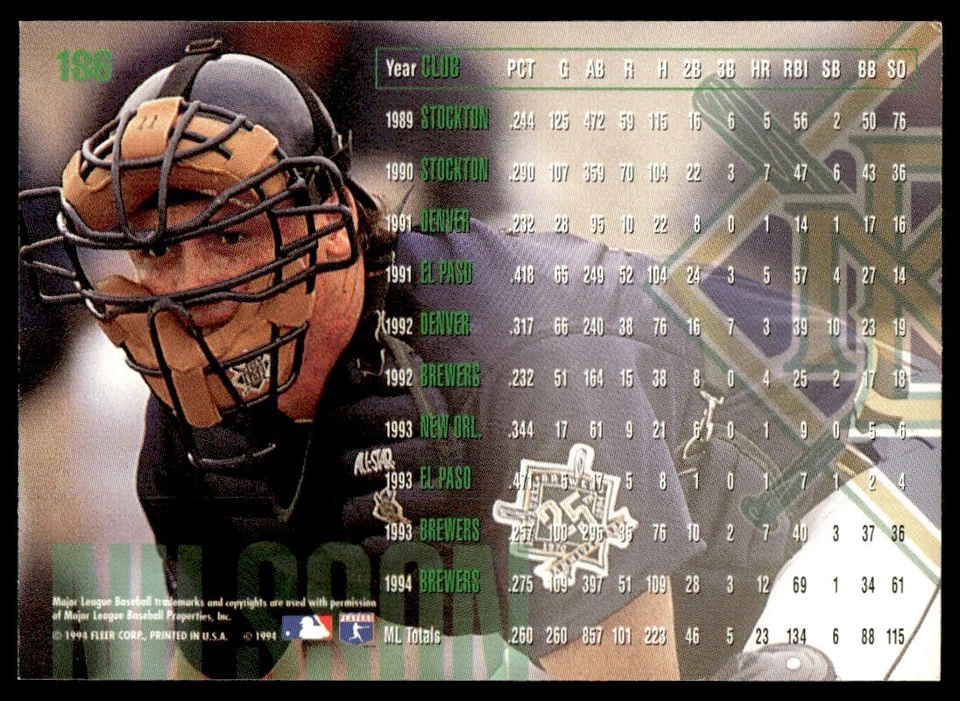 1995 Fleer Dave Nilsson Milwaukee Brewers #186 - Image 2 of 2