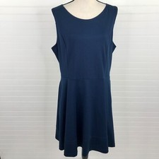Garnet Hill Navy Blue Fit & Flare  Dress Size 18 Zip Up Sleeveless Knit