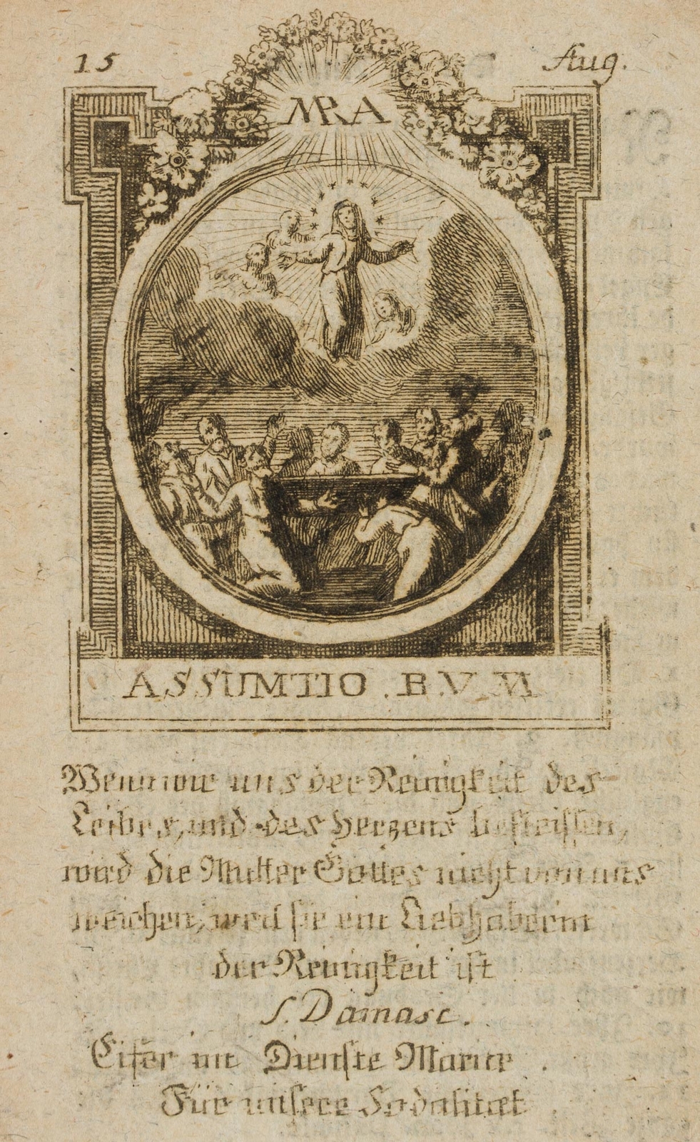 Mariä Himmelfahrt, Assumptio Beatae, Rad. Gegenständlich Unbekannt (18.Jhd)