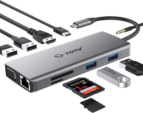 TOTU 11-in-1 USB-C Hub, Ethernet, 4K HDMI, VGA, SD/TF Card Reader, USB 3.0